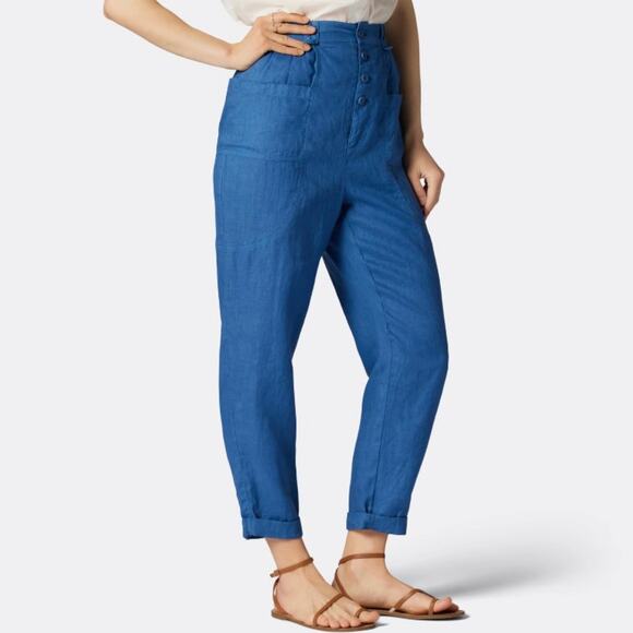 Joie Gia 100% Linen Button Fly High Waist Pants Blue Quartz Women’s 8 Lagenlook - Picture 2 of 13